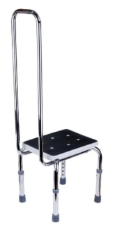 GAH-Alberts 140779 Fußbank mit Sicherheitsgriff – höhenverstellbar, verchromter Stahl, 420 x 330 mm, Grifflänge: 730 mm